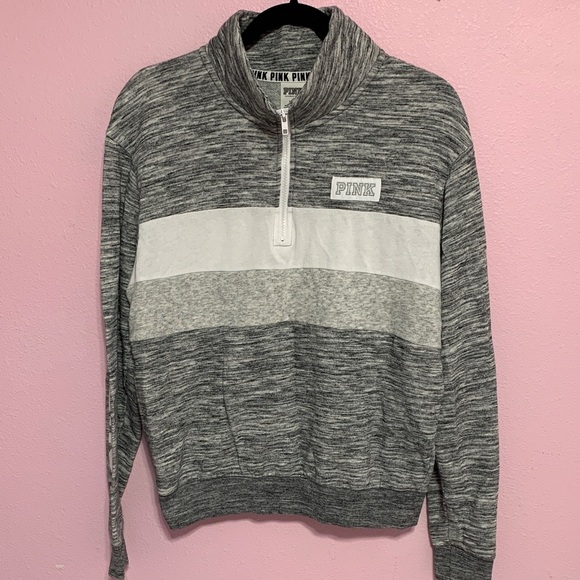 PINK Victoria's Secret Zip-Up Sweater in Gray and White - Picture 6 of 10